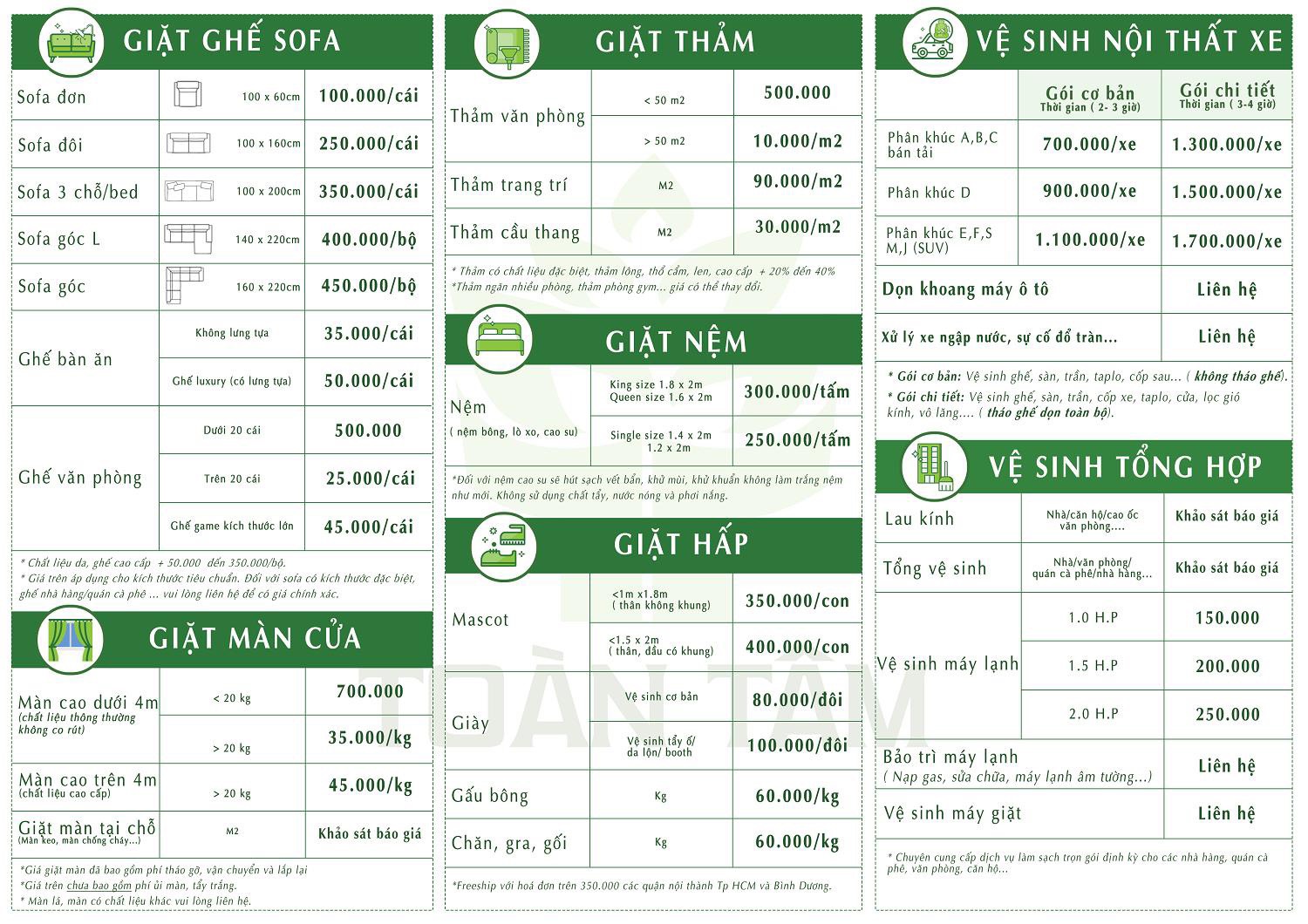 bảng giá giặt ghế sofa tphcm